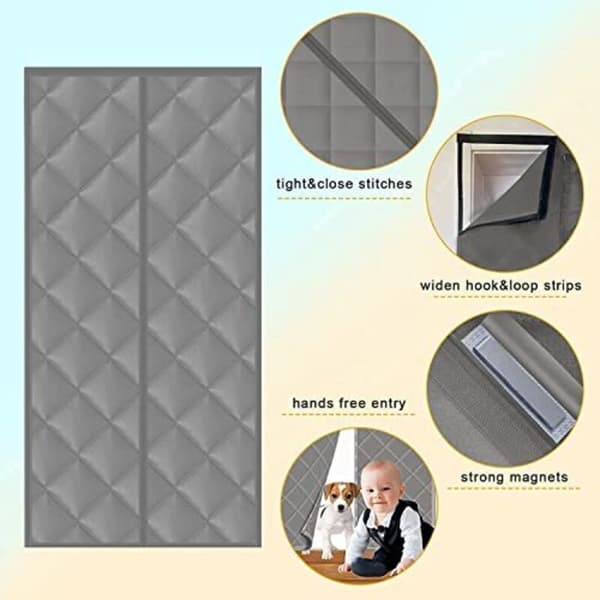 Magnetisk Termisk Dørgardin 100 x 210 cm Kulde- og Varmbeskyttelse Lydisolering Vanntett Vindtett