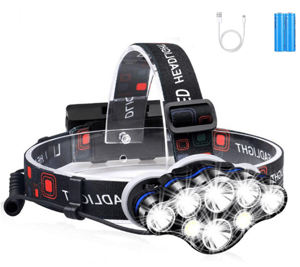 USB-oppladbar LED-hodelykt for utendørsbruk, multifunksjonell for camping, nattfiske, vanntett, lang batterilevetid