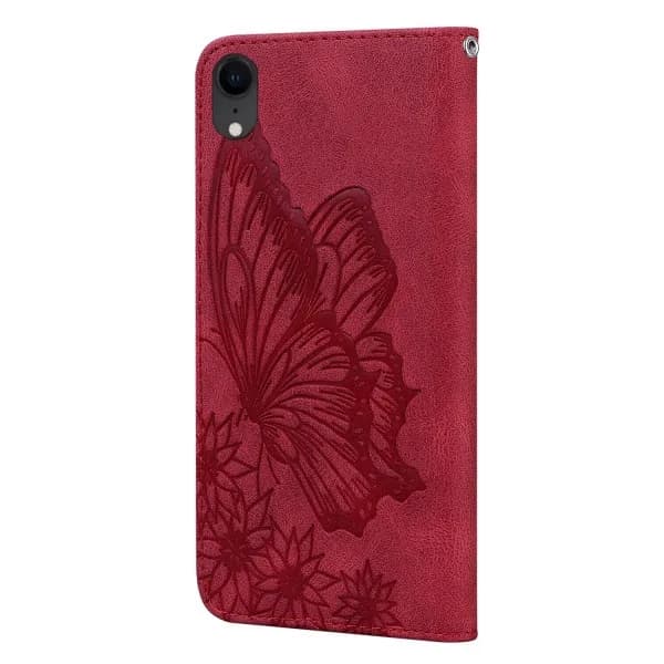 Fodral Kompatibelt med iPhone XR Retro Flip Plånbok Präglat Fjärilsskydd - Röd