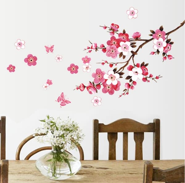 CHERRY BLOSSOM seinätarrat perhosilla vaaleanpunainen punainen (30x90cm)