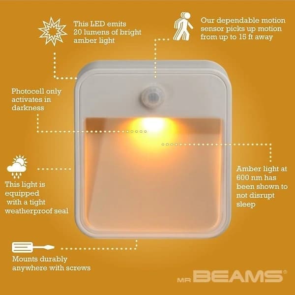 Battery-Powered Motion Sensor LED Night Light, Stick Anywhere, Yellow Light (1-Pack), White