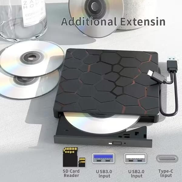 Ultratynn 8-i-1 USB 3.0 bærbar CD/DVD-brenner. Rask overføring, kompatibel med Windows/Mac/Linux, ingen ekstern strømforsyning kreves.