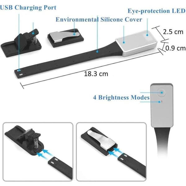Rechargeable LED Reading Light with 3 Color Temperatures (Yellow, White, Mixed) - Adjustable Brightness, Compatible with Kindle & Books