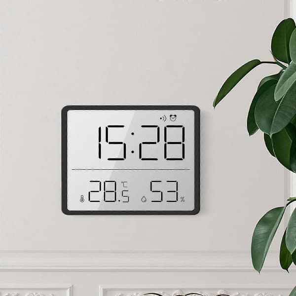 Smal LCD digital klocka med temperatur- och fuktighetssensor, magnetisk väggkylskåpsklocka