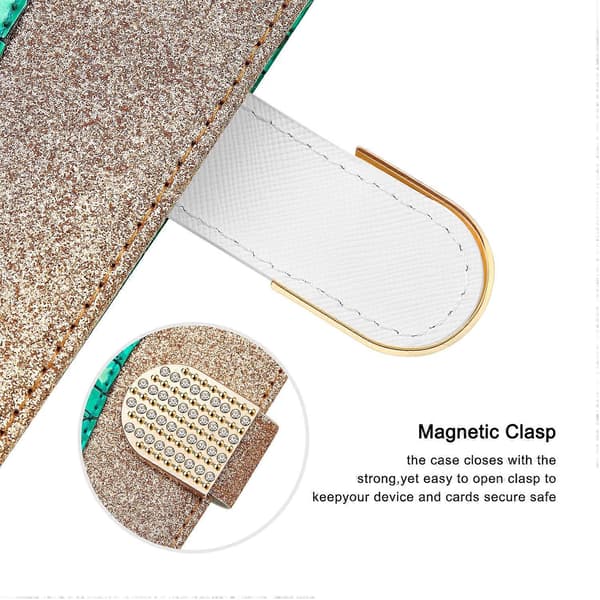 Til iPhone 14 Laser Glitter Pulver Matchende Krokodille Tekstur Læder Telefoncover