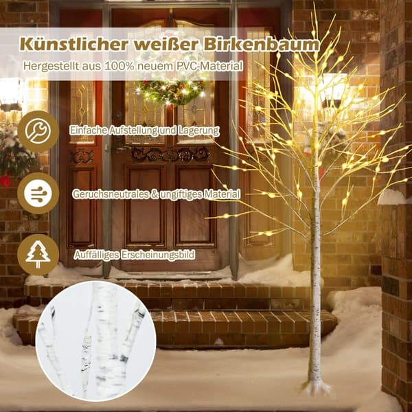 180 cm keinotekoinen koivupuu 96 LED-valolla