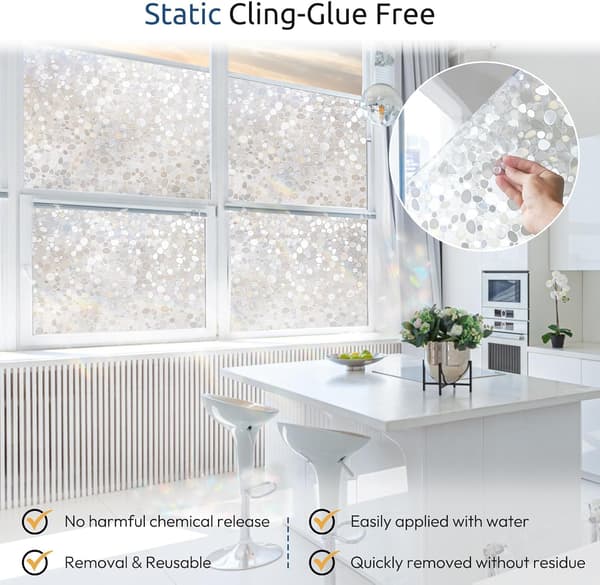 Window Film, Stone Pattern Window Decal, 3D Privacy Film (30cm x 200cm)