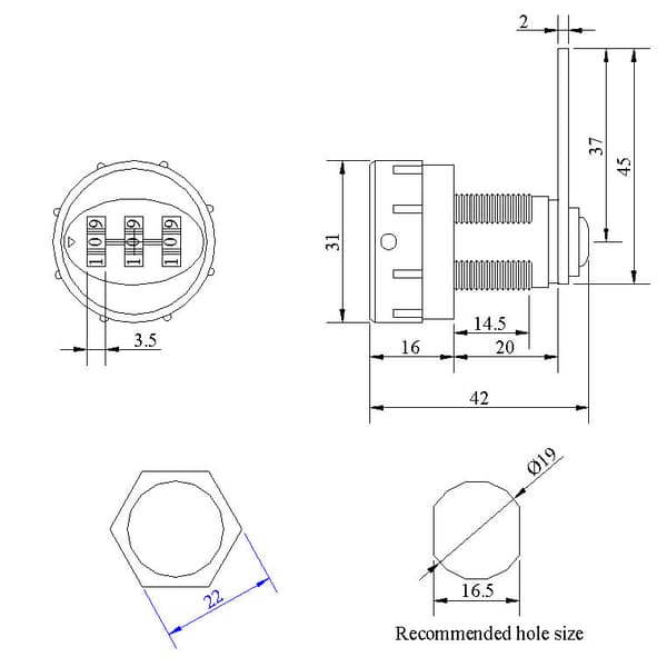 (1-20mm Wooden Cabinet) Coded Combination Lock for Cabinet Drawer