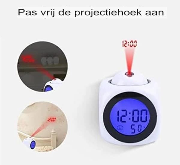 ING Projection Alarm Clock, Digital Alarm Clock, Digital Clock, White