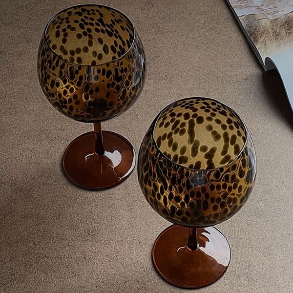 Vintage Leopardmønstrede Vinglas Elegante Høje Glas Holdbart Glas Hjemmefester 2 stk 2pcs