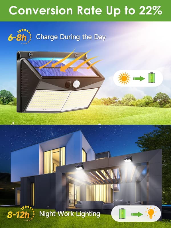 【248 LED/2000LM】4-pak solcellelamper til haven, superlyse 3-vejs solcelledrevne LED-spotlights til udendørs brug.