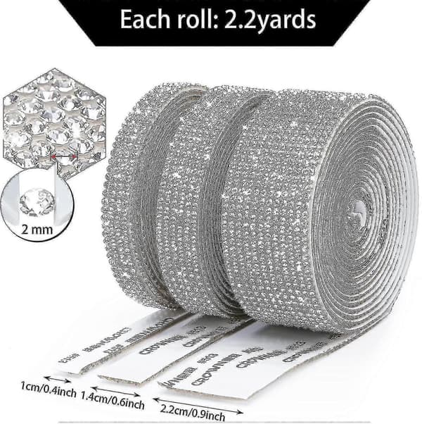 3 ruller / 6,6 yards selvklæbende krystalrhinstensbånd, diamantbåndsdekaler