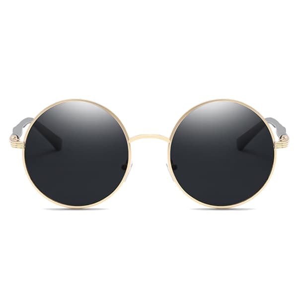 Svarta Runde Guld Solbriller Mørkt Glas Retro Sort Sort