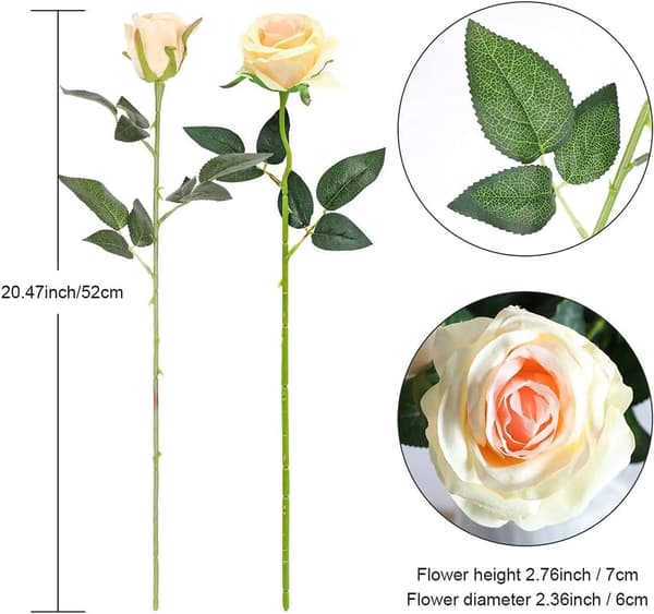 12 Artificial Champagne Roses for Weddings, Parties & Home Decor
