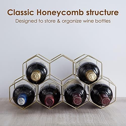 Wine Rack - 7 Bottle Holder for Wine Storage, Freestanding Wine Rack for Wine Cellar, Bar Cabinet, Wine Rack Stand for Kitchen (Gold)