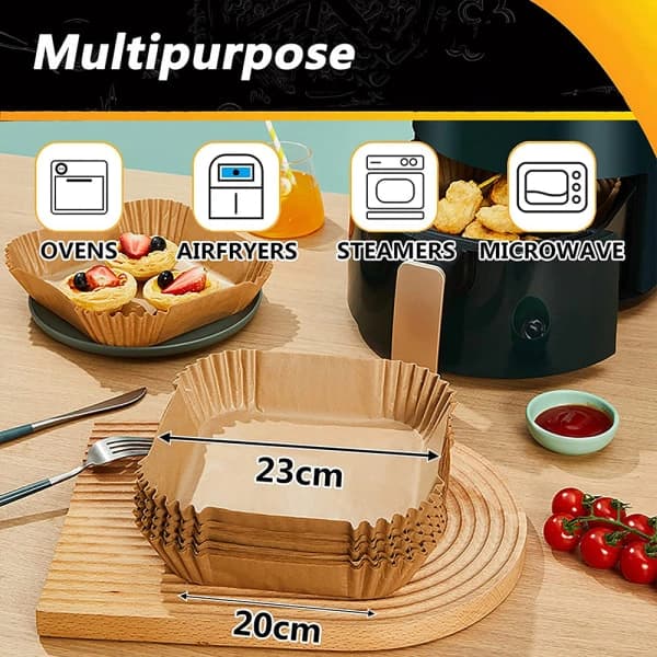 Airfryer-paperi - Luonnonväri - Neliö 20*20cm korkeus 4,5cm 100kpl/pkt