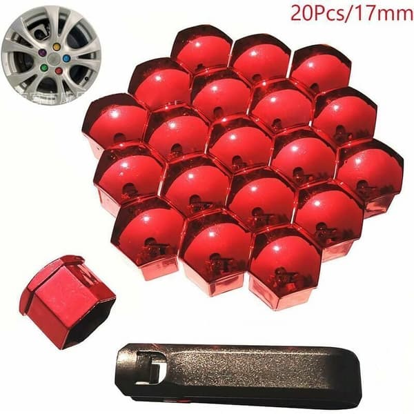 40 st 17 mm Universal Wheel Nut Caps with Removal Tool - Compatible with Most Brands (Red, Blue)