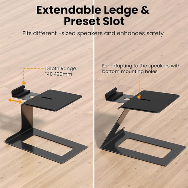 Speaker Stand Pair for Small Speakers with Vibration Absorbing Pad, Black, Compatible with Most Brands
