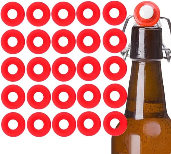25 st Grolsch-packningar för flaskor med svänglock, silikon, röda, mjuka, läckagesäkra tätningar, ersättning för hembryggda ölflaskor och läskflaskor