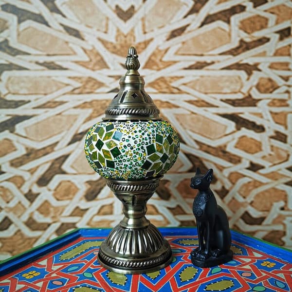 Retromosaik bordlampe, til stue soveværelse indretning (smaragdgrøn)