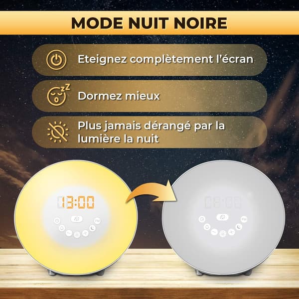 Daggryssimulator til en blid opvågning - Med Dark Night Mode Display Off - Lev mere zen-morgener - Lysterapi vækkeur