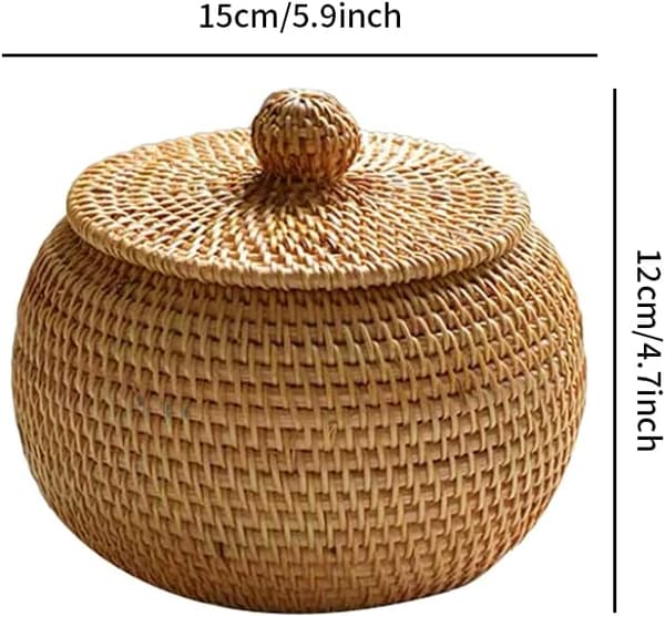 Braided Storage Basket with Lid - Rattan Basket Small Braided Box - Woven Rattan