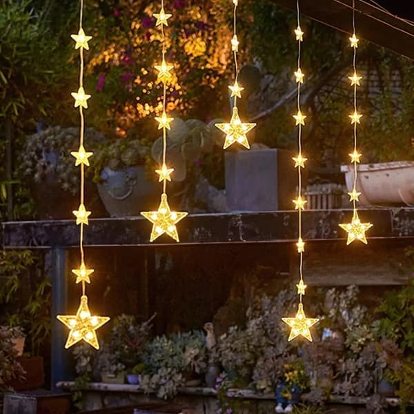 Star Curtain Light String 3m Warm White/Multicolor with Solar Powered+USB