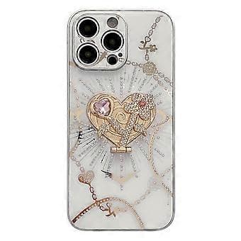 Kompatibelt deksel til iPhone 16 Pro med stativ TPU+PC Rhinestones Dekor Telefondeksel (Hvit)