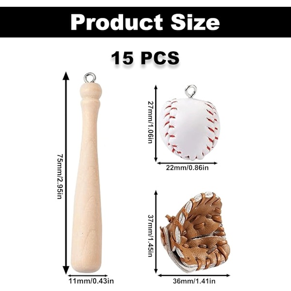 15 STK Baseballbat Handske Charms 15 STK