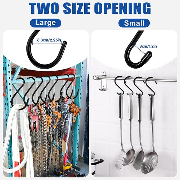 S-hooks 12-pack 15 cm Max load 30 kg Black stainless steel Hooks for kitchen Bathroom Bedroom Office-FX-