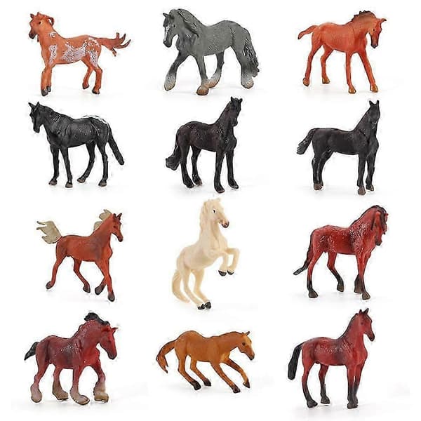 12-delt Mini Hest Legetøjssæt - Realistiske PVC Dyrefigurer til Børns Læringsspil