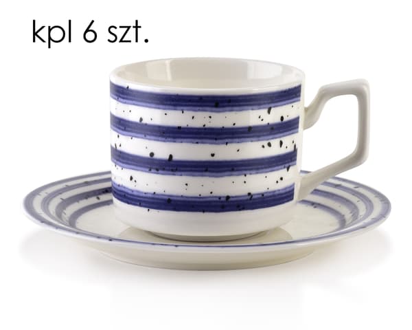 JOY Sæt med 6 blå porcelænskopper med underkopper - Elegant og praktisk