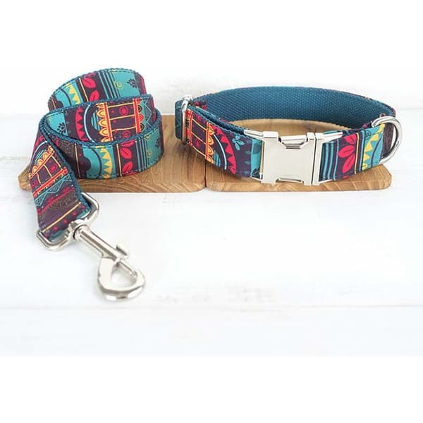 Adjustable Outdoor Dog Collar with Bohemian Style Leash for Medium and Small Dogs A
