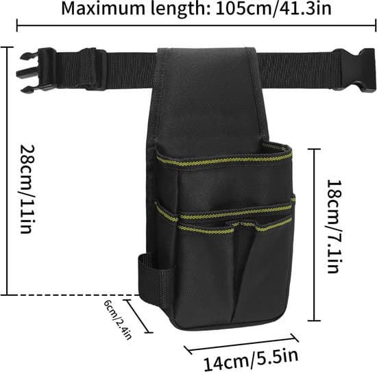 Tool Belt Pouch, Durable Oxford Cloth Multi-Compartment Tool Organizer, For Electricians and DIY Repairs, Black 13 X 6 X 28 Cm