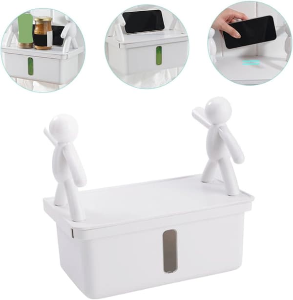Amosfun Wall Mounted Paper Holder Storage Rack Paper Box Villain White Paper Tissue Case