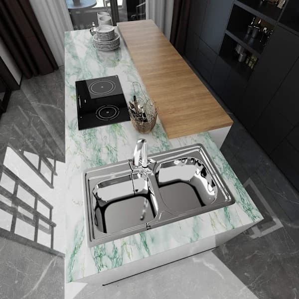 Self-Adhesive Kitchen Countertop Wallpaper PVC Oil-Proof Waterproof Wall Decal for Backsplash, Green Marble 40 x 300 cm