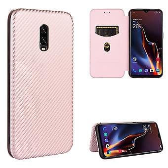 OnePlus 6T -hiilikuitunahkakotelo (vaaleanpunainen)