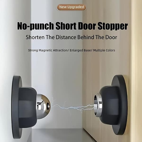 Magnetic Door Stop Wall Mounted, Self-Adhesive No Drilling Silicone Buffer, Compact Silent Door Holder for Home Office, Black 2-Pack