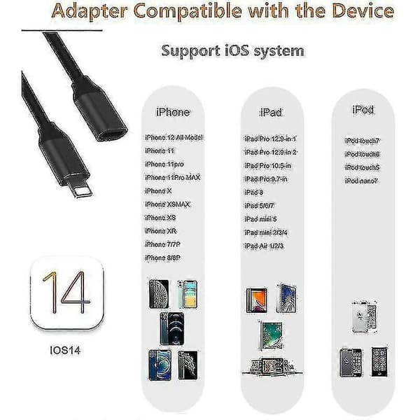 1m Lightning Forlengelseskabel For iPhone iPad, iPhone Forlengelseskabel Apple Mfi Sertifisert Hunn Til M