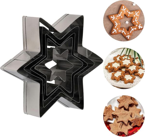 5 dele sekskantede stjerneforme i rustfrit stål, perfekte til jul, Halloween, fødselsdagsfester, fondant, kage