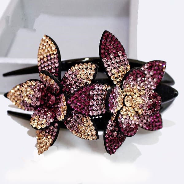 Rhinestone Blomsterklämma - Violett, delikat design, hårklämma