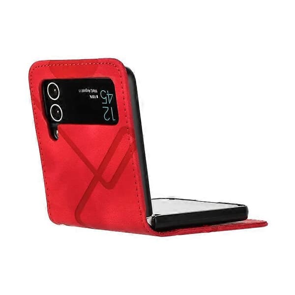 För Samsung Galaxy Z Flip4 Linjemönstrat Läderfodral med Hudkänsla