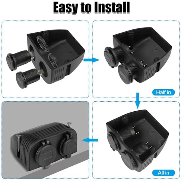 Two-hole panel, charging 3.0 dual USB car charger + 12V/24V socket for car motorcycle boat ATV RV