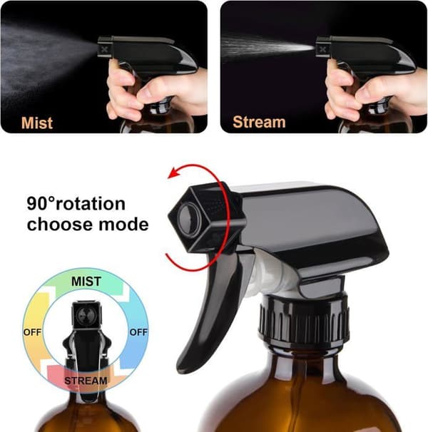 Set med 3 tomma sprayflaskor i bärnstensfärgat glas, 500 ml, för rengöring, justerbar avtryckarspruta