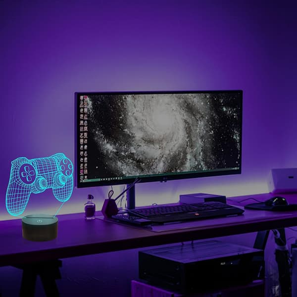 3D Gamepad Illusion Lampe, Spillkontroll Nattlampe med Fjernkontroll-FA-