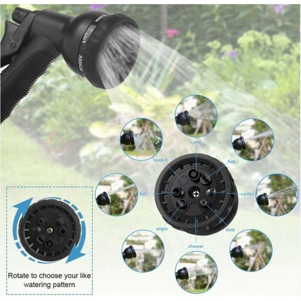 Expandable Garden Hose up to 30m with 8-Function Spray Gun, Magic Hose, Black