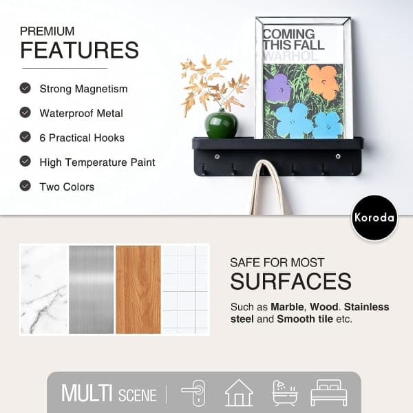 Magnetic Key Holder for Wall: Self-Adhesive Key Rack with Small Shelf
