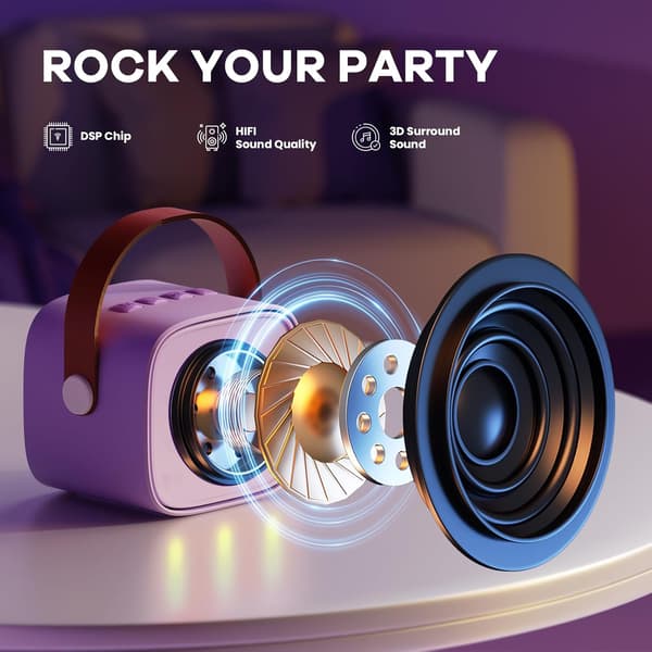 Portable Karaoke Machine for Kids with Wireless Microphone, Purple Speaker Gift-FY-