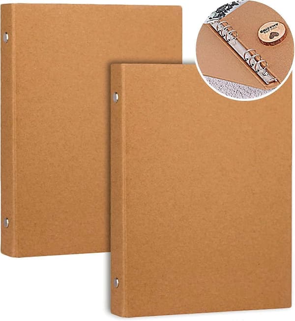 A5 6-rings perm, A5 ringpermer, A5 ringperm 6 hull, Kraft a5-mapper for å legge til brosjyrer, scrapbooking-papir, løse ark, 2 stk