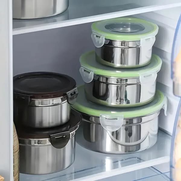 Stainless Steel Lunch Boxes, Set of 3, Leak-Proof Lids, Reusable Stackable Food Containers for Work, School, Travel, Silver Black